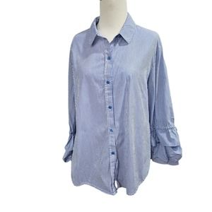 Anthropologie Sanctuary Small Button up top  Blue Striped Ruffle‎ Sleeves